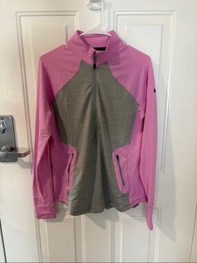 Under Armour Pink and Gray Quarter-Zip Performance Top